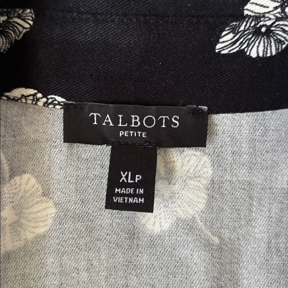 Talbots Twill Black Flower Deco Button Down Top Wide leg Pant Set Size XLp - Picture 11 of 16